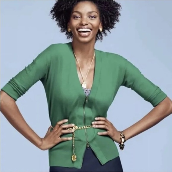 CAbi Sweaters - Cabi Banner Sweater Half Sleeve Double Zipper VNeck Knit Cardigan